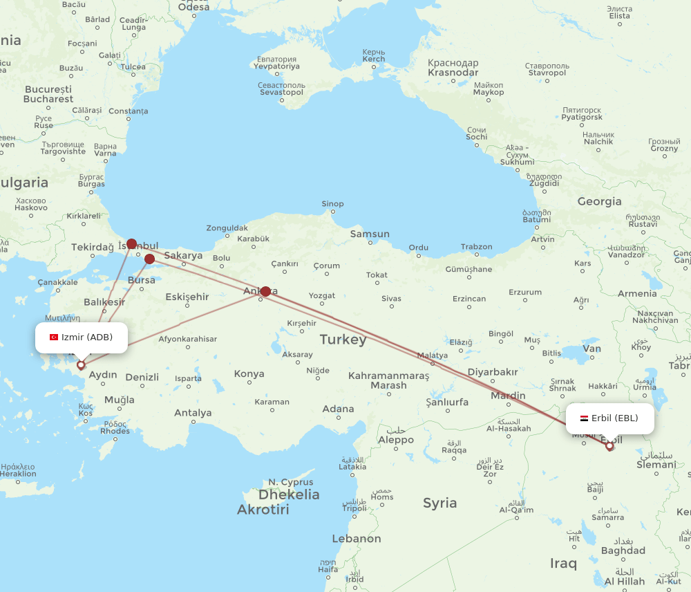 ADB to EBL flights and routes map