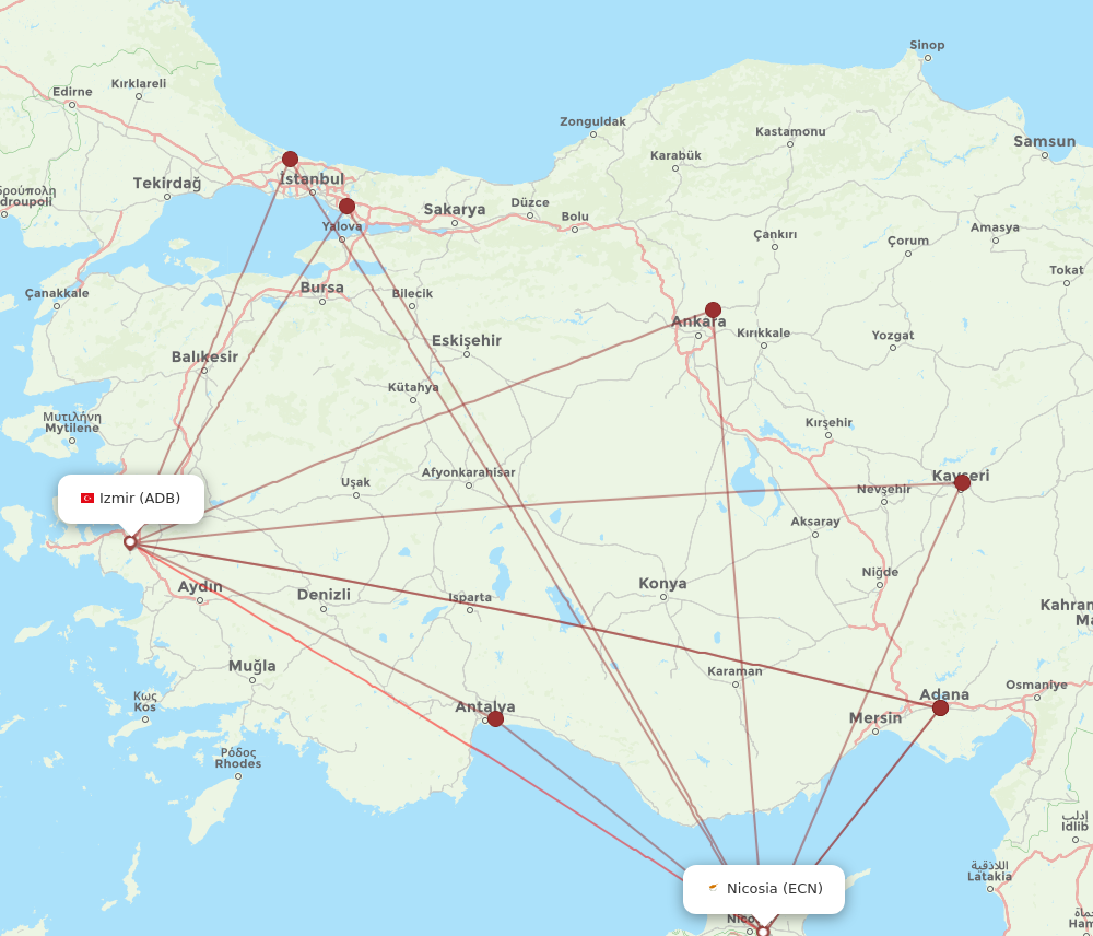 ADB to ECN flights and routes map