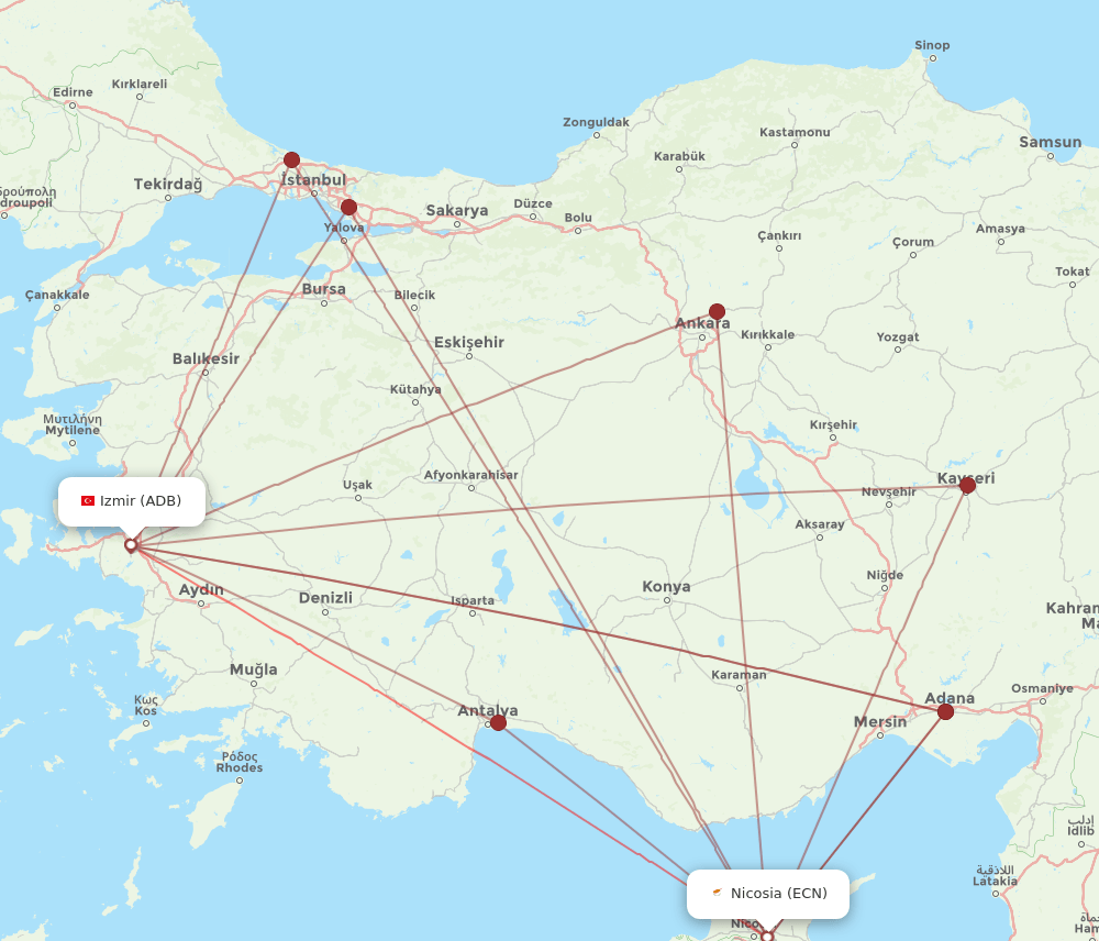 ADB-ECN flight routes