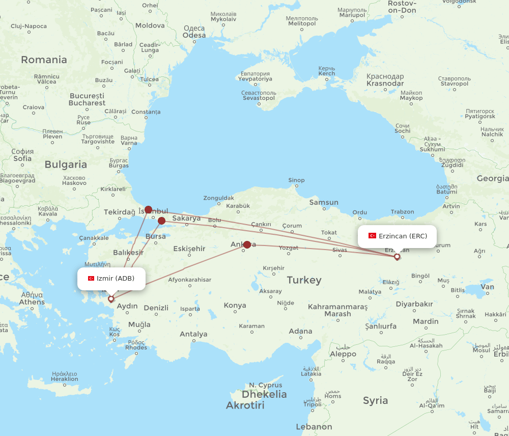 ADB-ERC flight routes