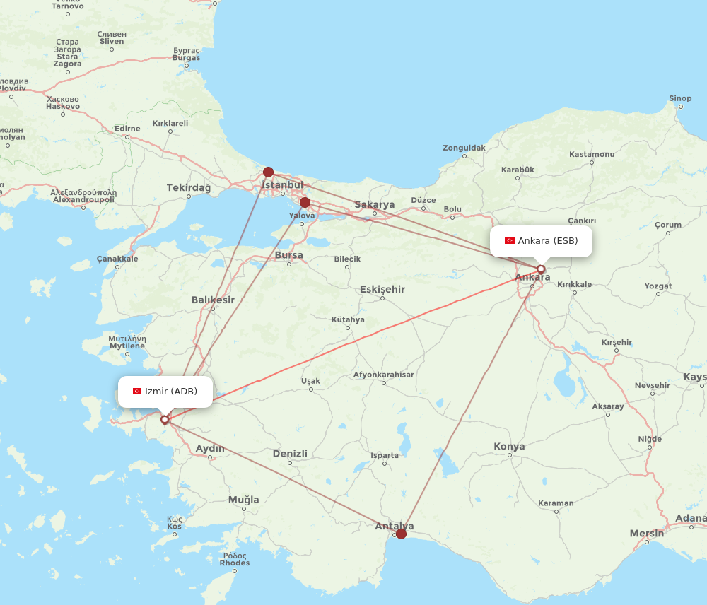 ADB to ESB flights and routes map