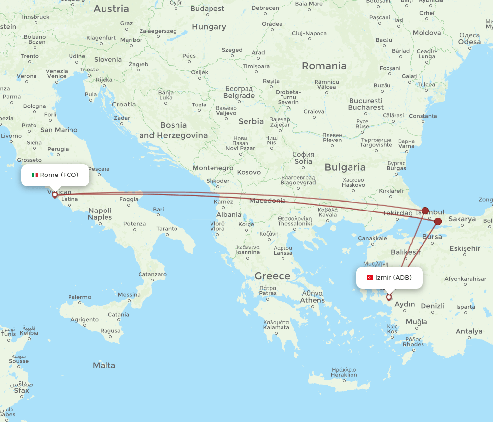 ADB to FCO flights and routes map