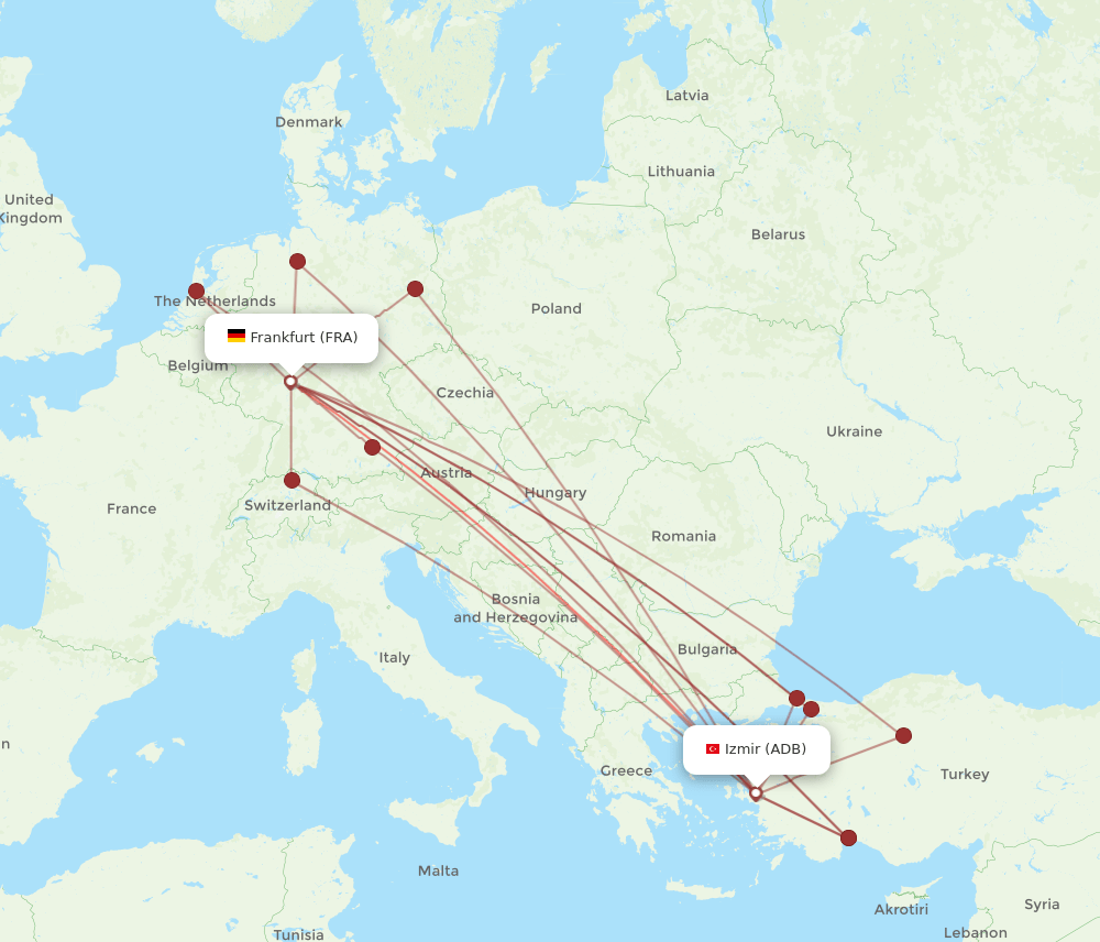 ADB-FRA flight routes