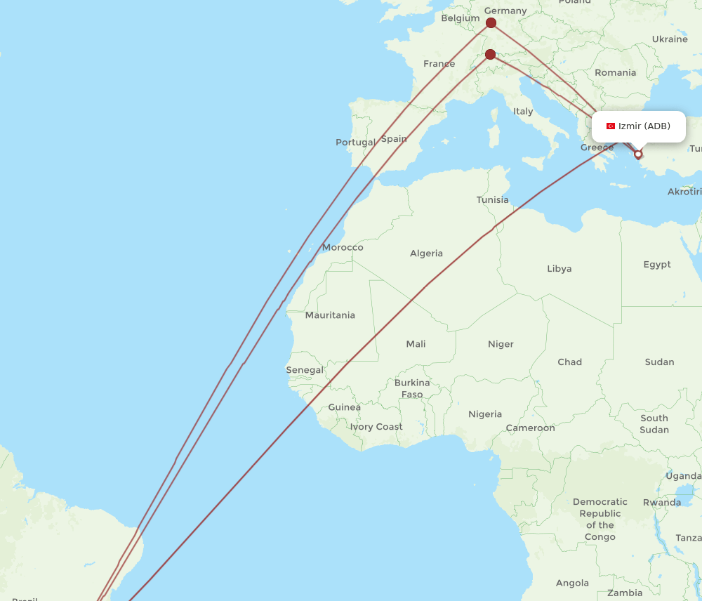 ADB to GRU flights and routes map