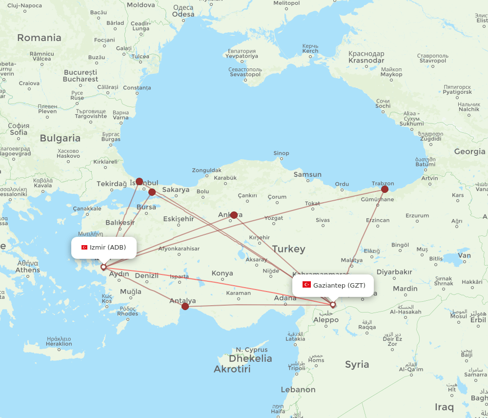 ADB to GZT flights and routes map