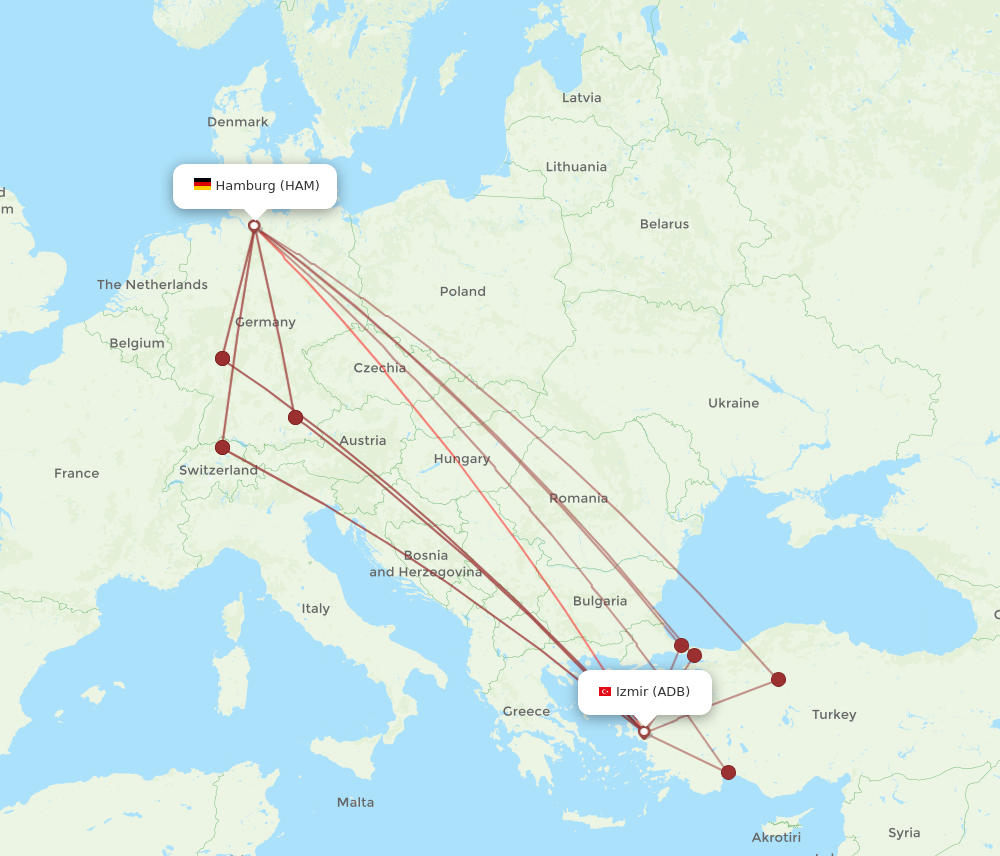 ADB to HAM flights and routes map