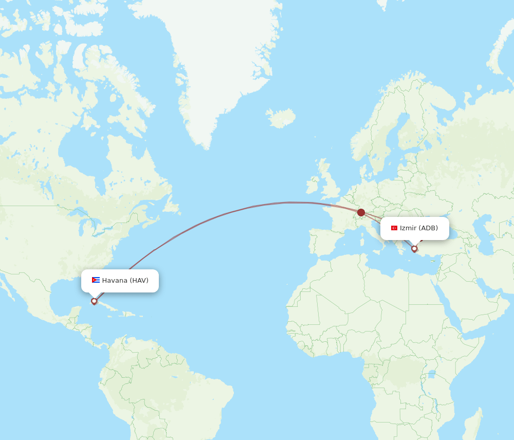 Havana - Izmir route map and flight paths