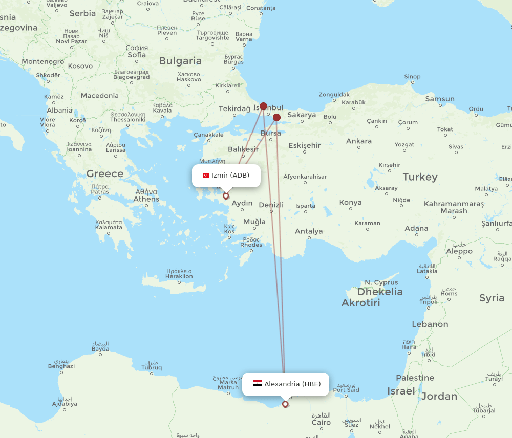 ADB to HBE flights and routes map