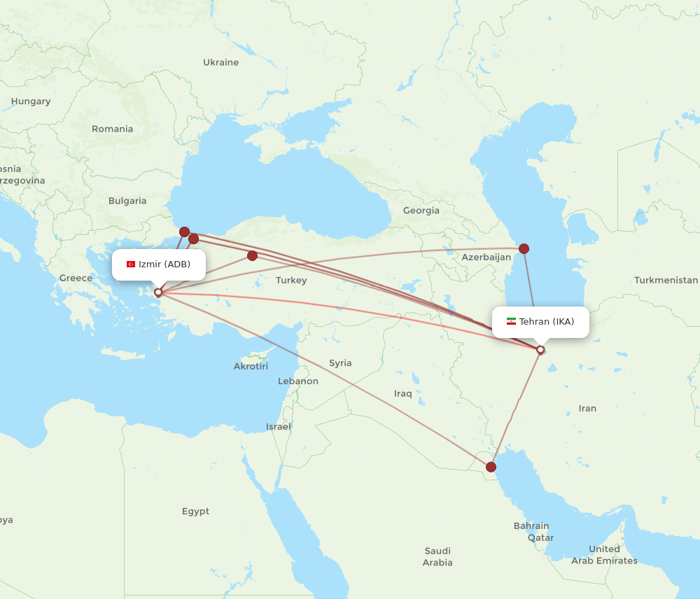 ADB to IKA flights and routes map