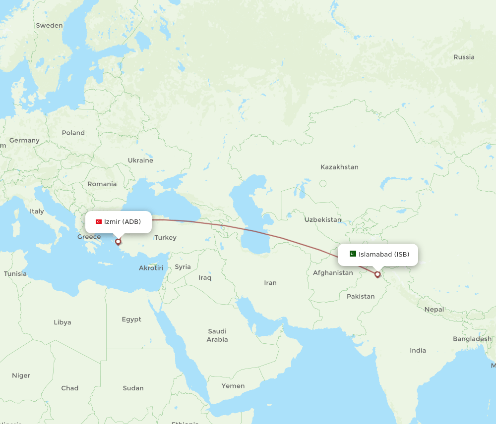 ADB to ISB flights and routes map