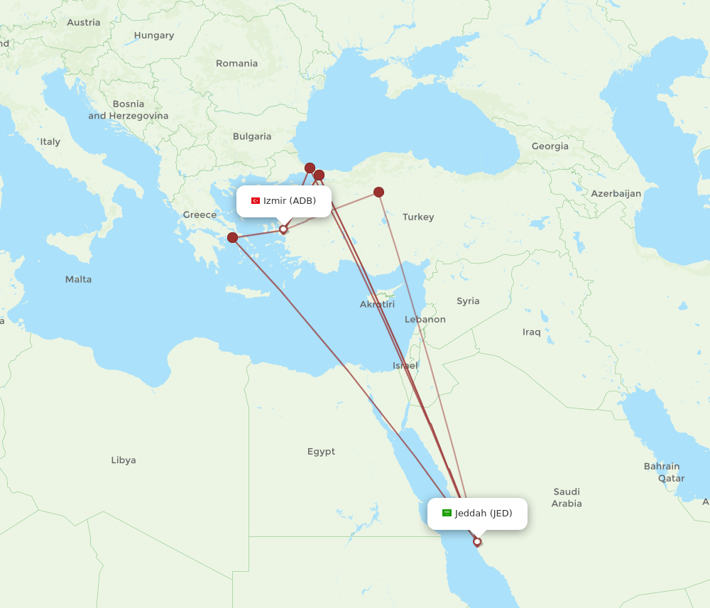 ADB to JED flights and routes map