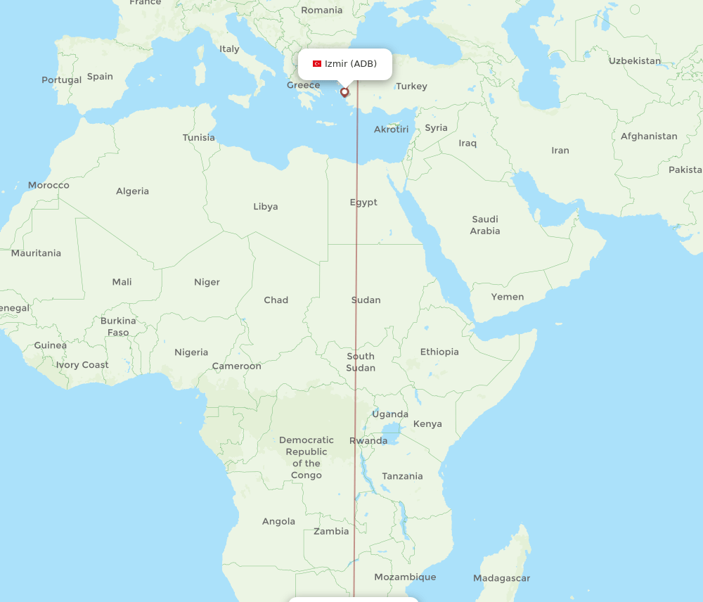 ADB-JNB flight routes