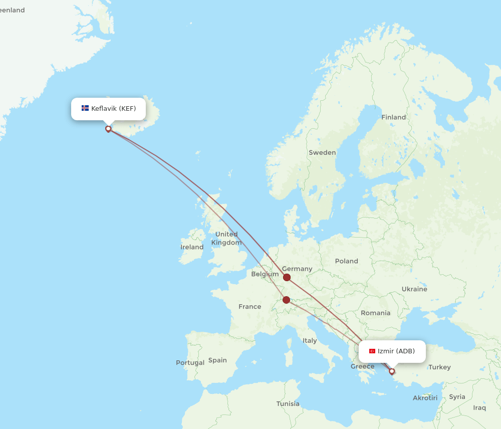 ADB-KEF flight routes