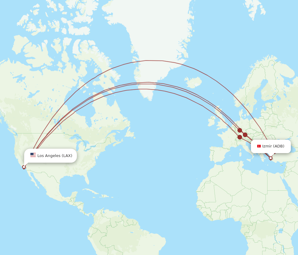 ADB-LAX flight routes