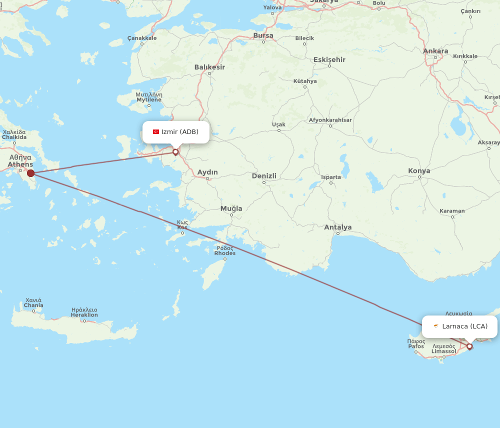 ADB to LCA flights and routes map