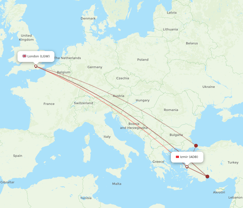 ADB-LGW flight routes