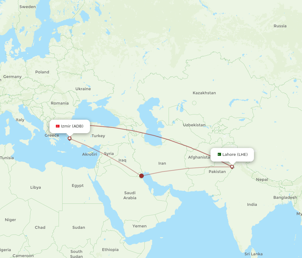 ADB to LHE flights and routes map