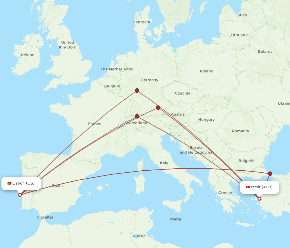 ADB-LIS flight routes
