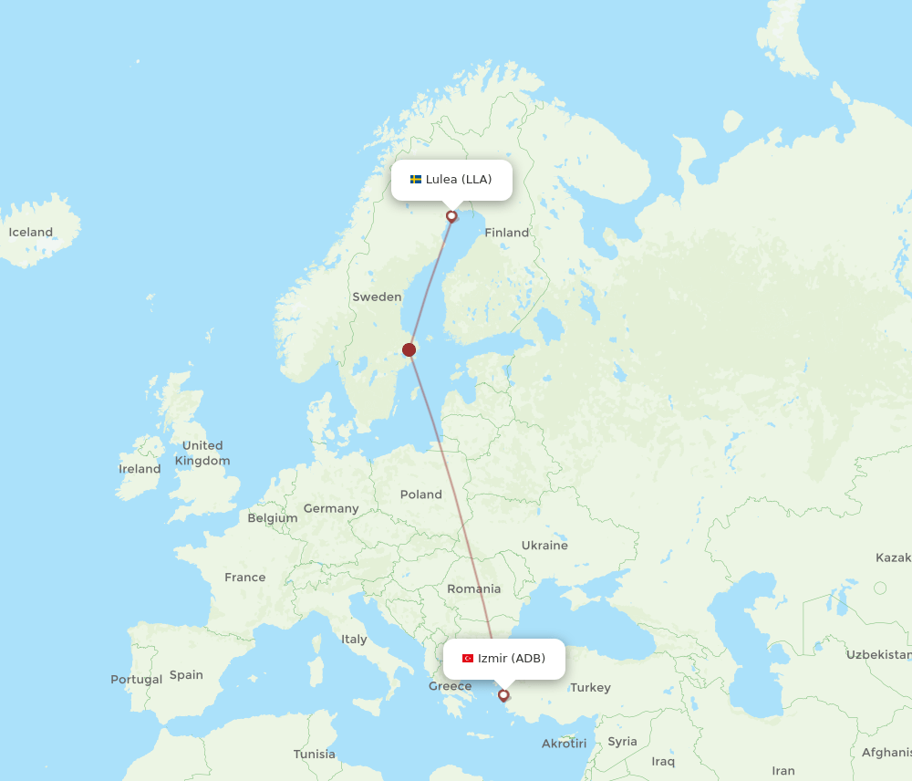 Lulea - Izmir route map and flight paths