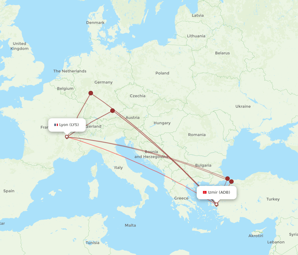 ADB to LYS flights and routes map