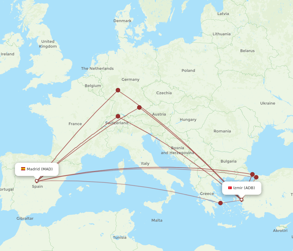 ADB-MAD flight routes