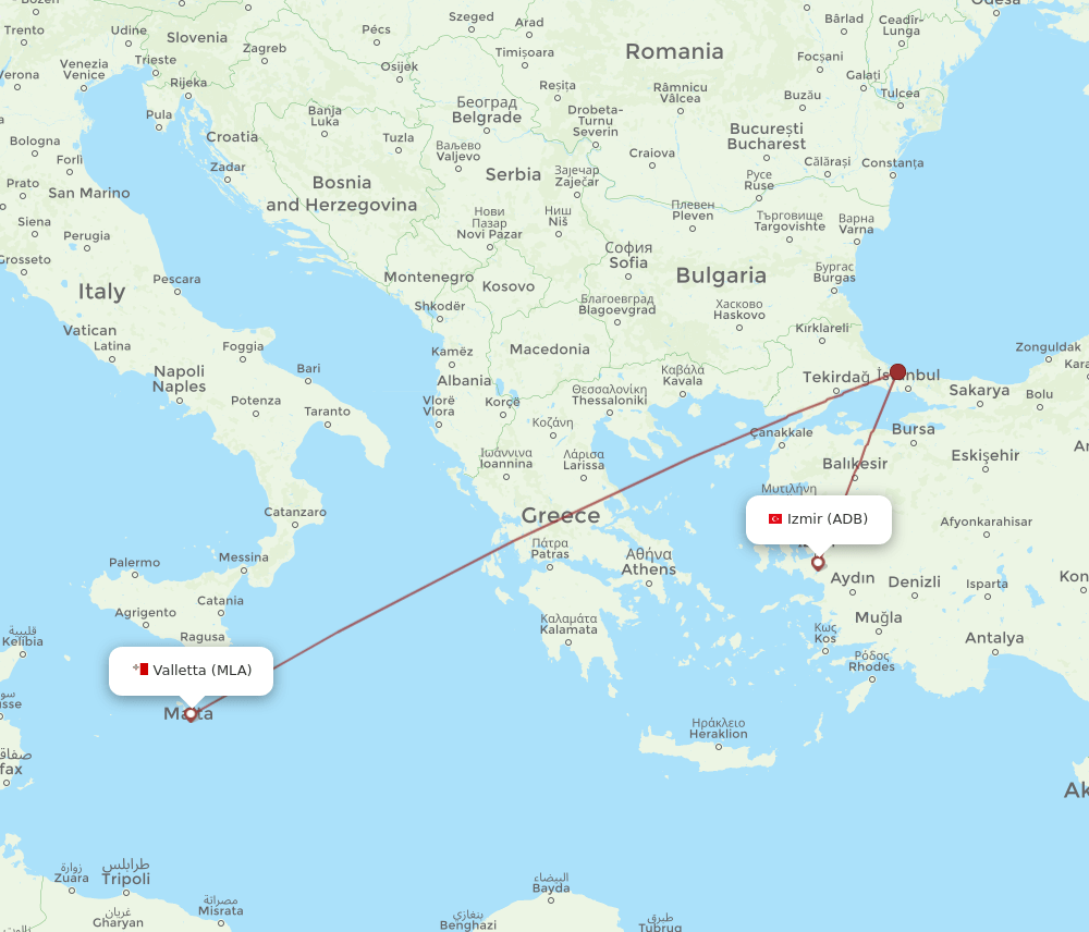 ADB-MLA flight routes