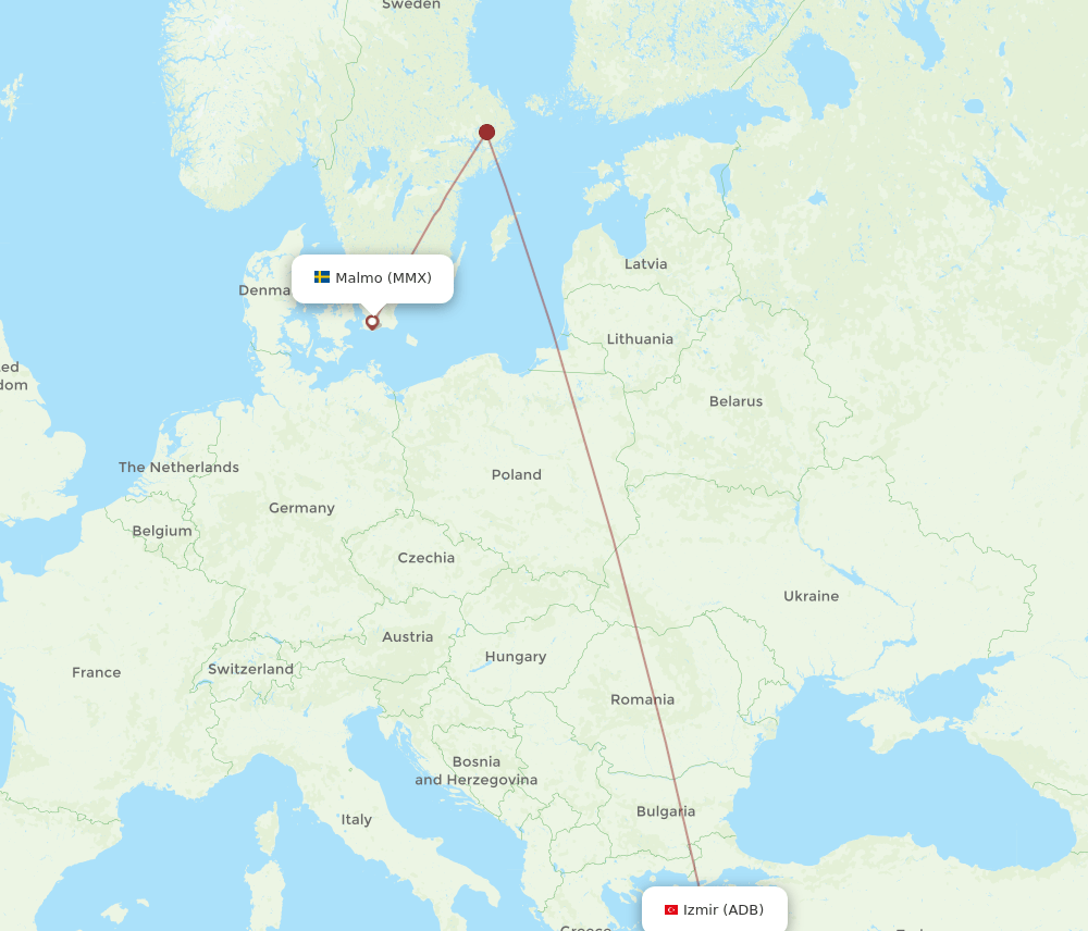 ADB to MMX flights and routes map