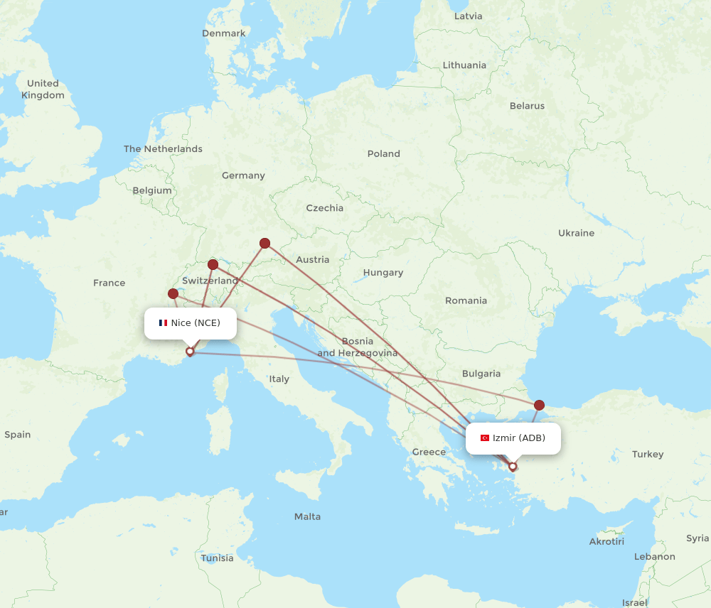 ADB to NCE flights and routes map