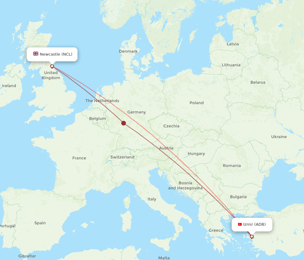 ADB-NCL flight routes