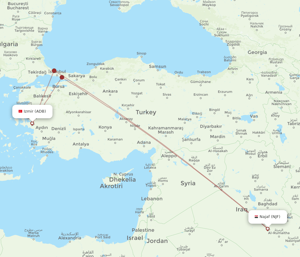 ADB-NJF flight routes