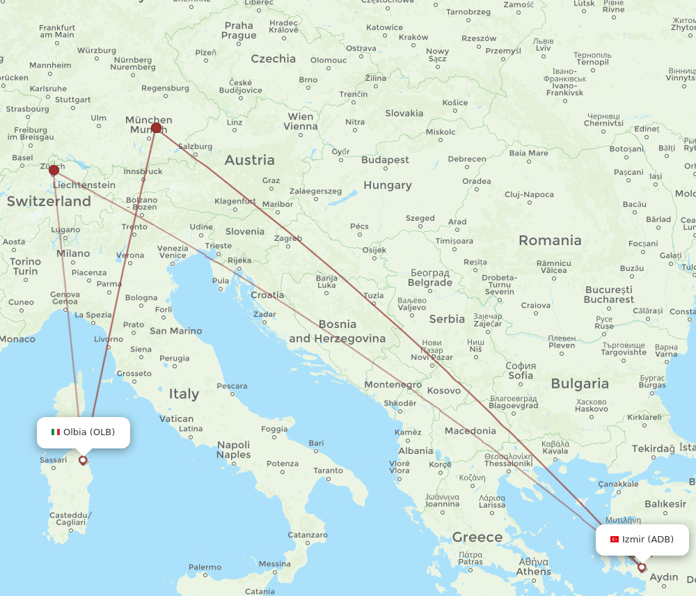 ADB-OLB flight routes