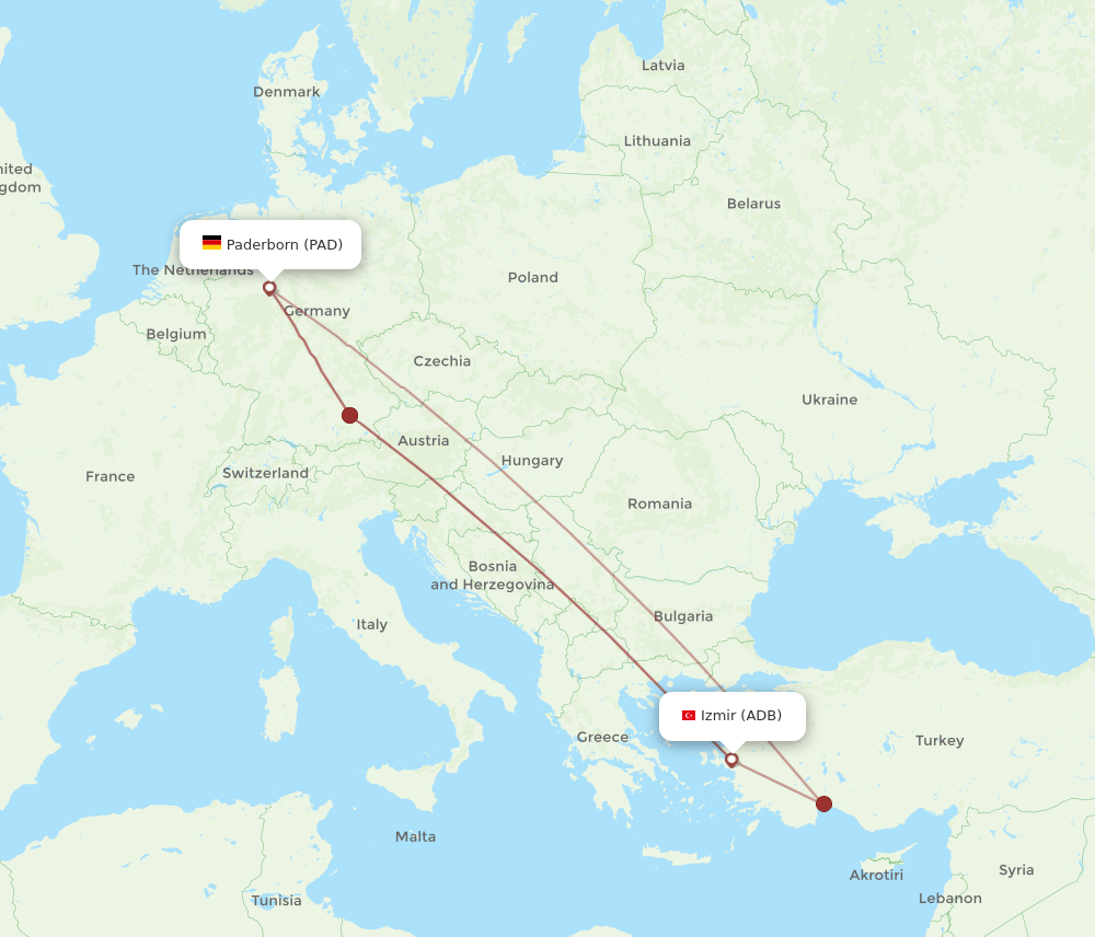 ADB to PAD flights and routes map