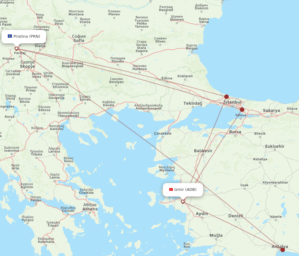 ADB-PRN flight routes