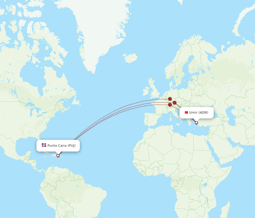 ADB-PUJ flight routes