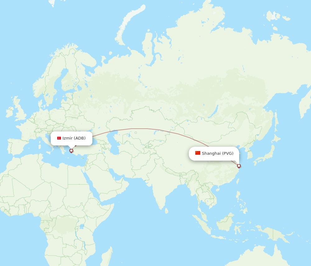 ADB to PVG flights and routes map