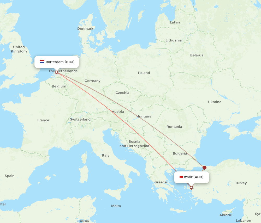 ADB to RTM flights and routes map