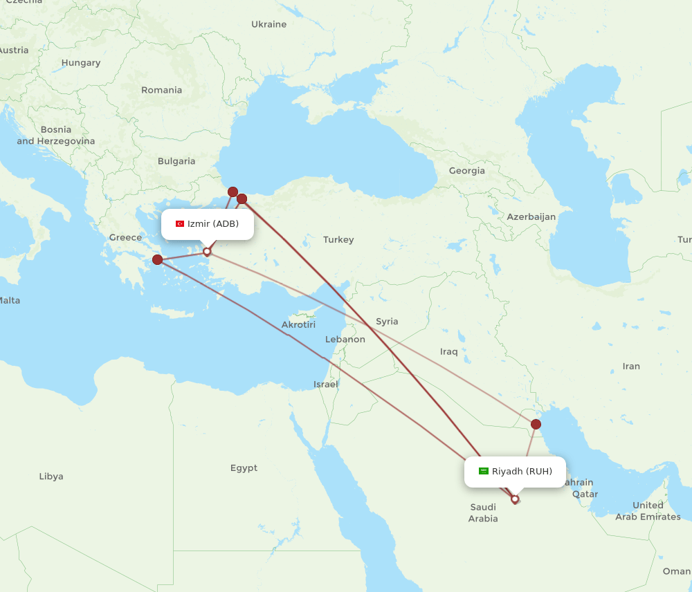 ADB to RUH flights and routes map