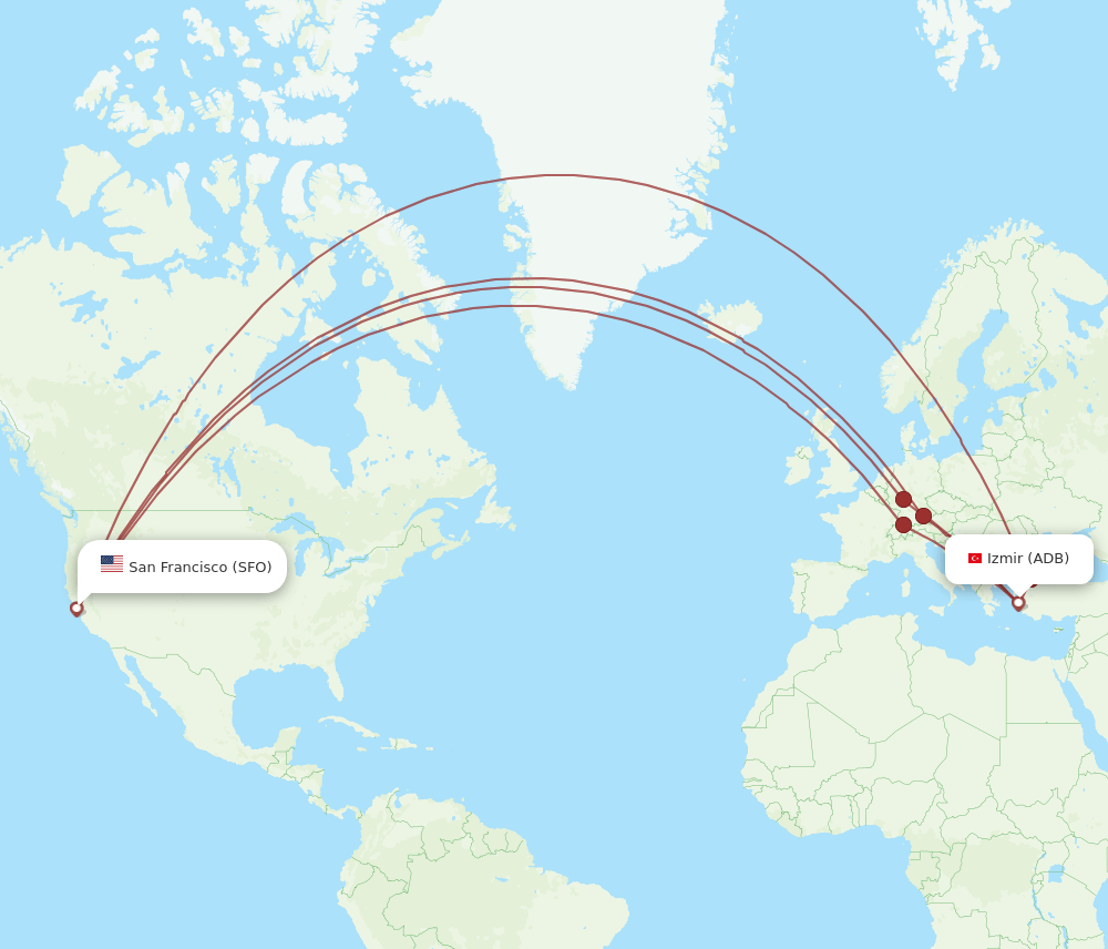 ADB-SFO flight routes