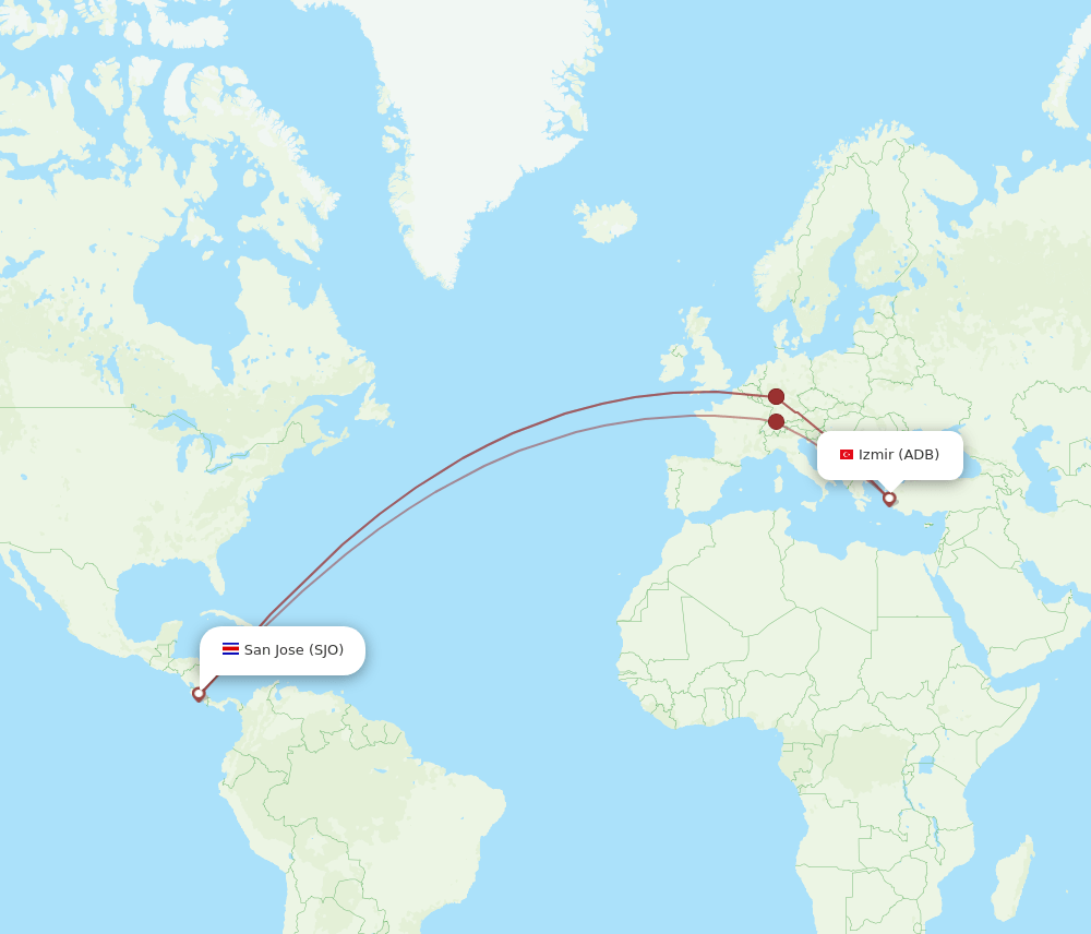 ADB-SJO flight routes