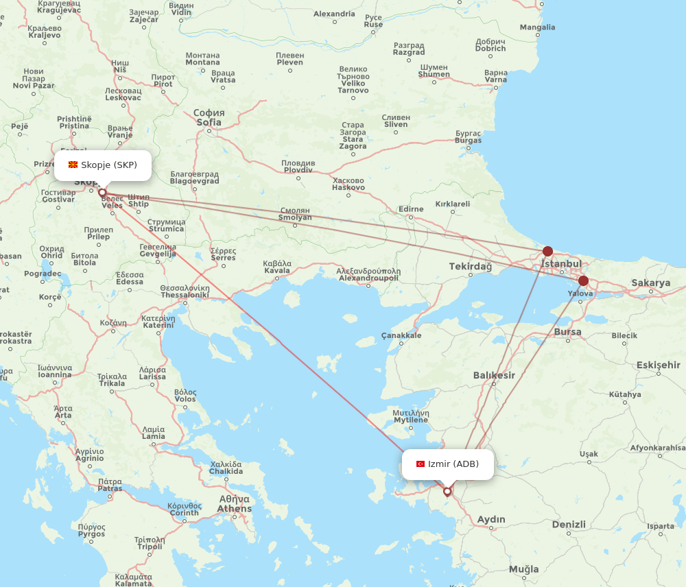 ADB-SKP flight routes