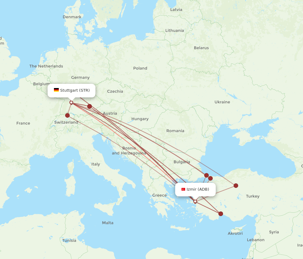 ADB to STR flights and routes map