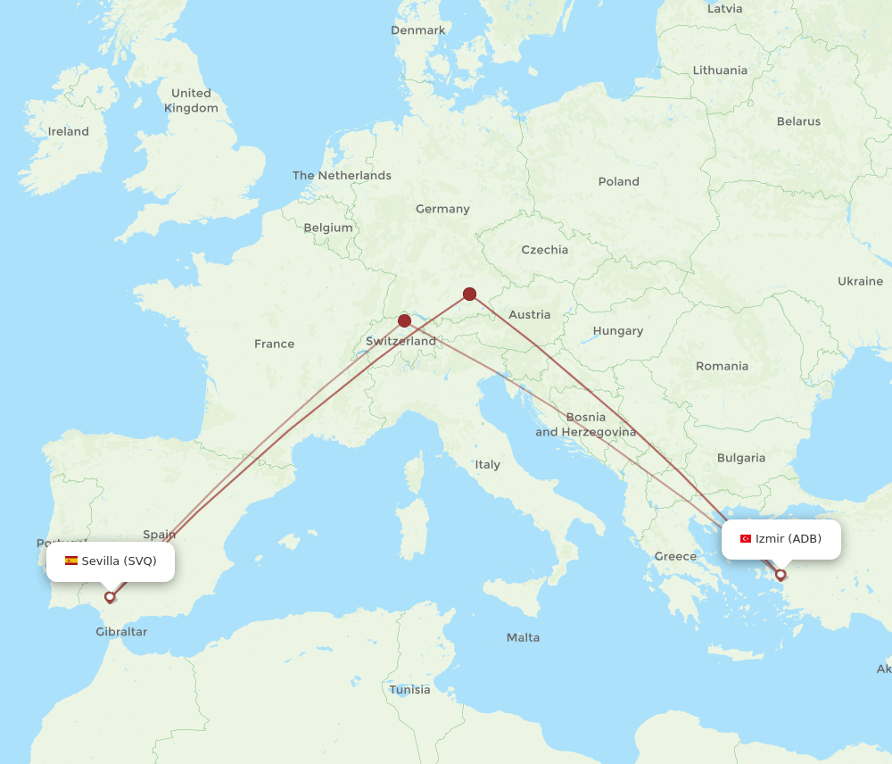 ADB to SVQ flights and routes map
