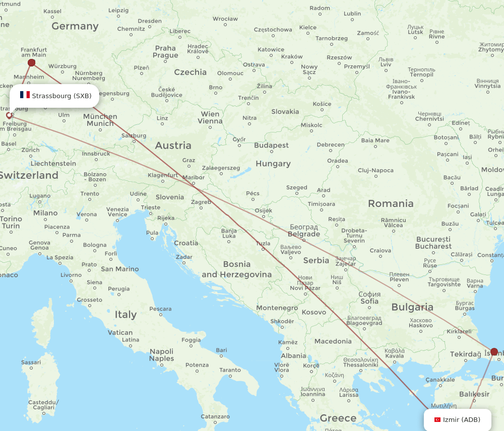 ADB to SXB flights and routes map