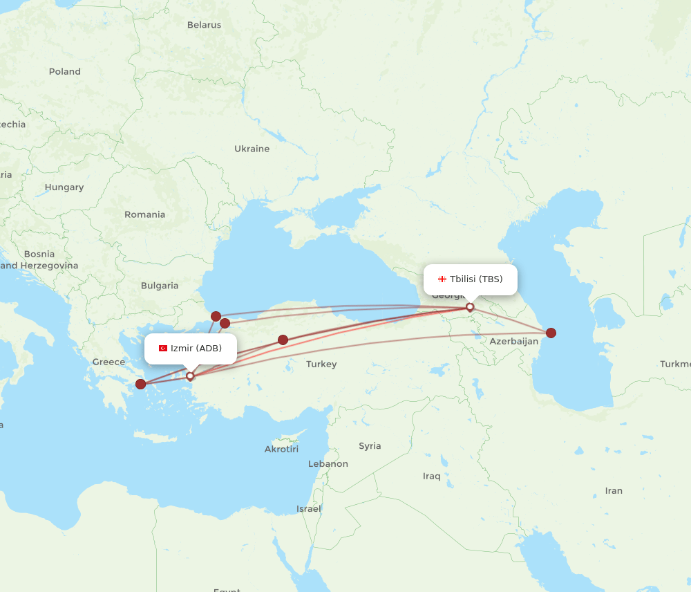 ADB to TBS flights and routes map