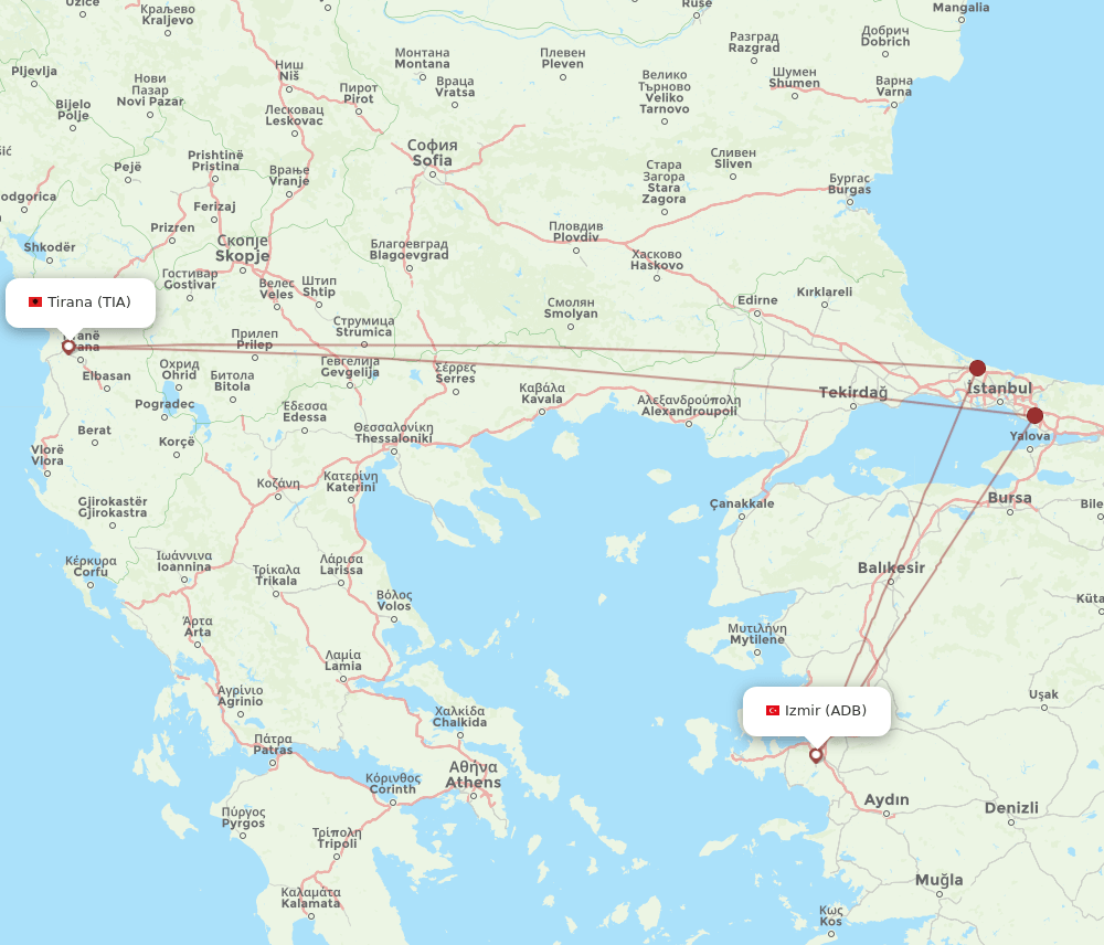 ADB-TIA flight routes