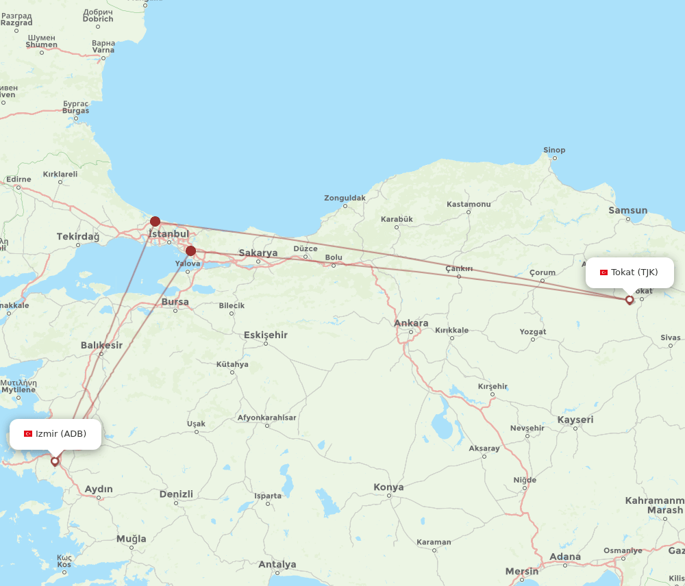 ADB to TJK flights and routes map