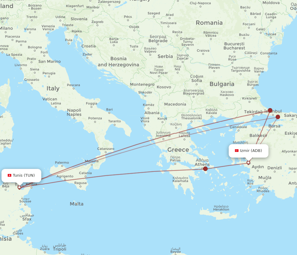 ADB-TUN flight routes