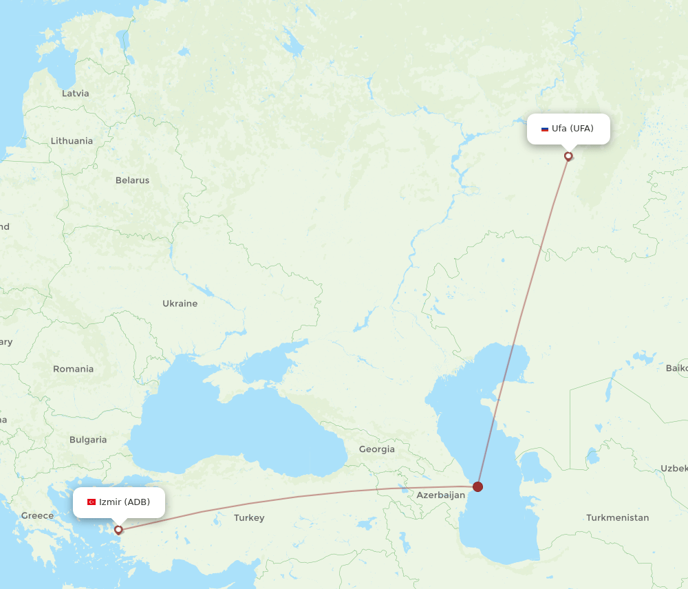 Izmir - Ufa route map and flight paths
