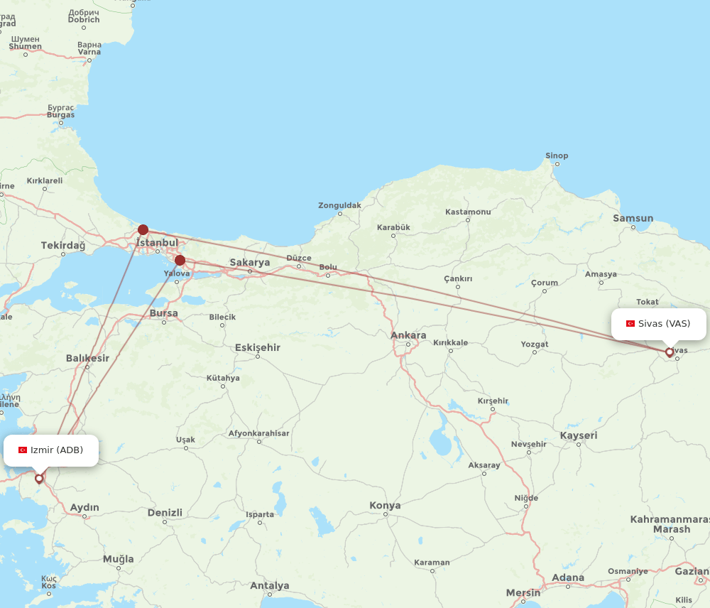 ADB to VAS flights and routes map