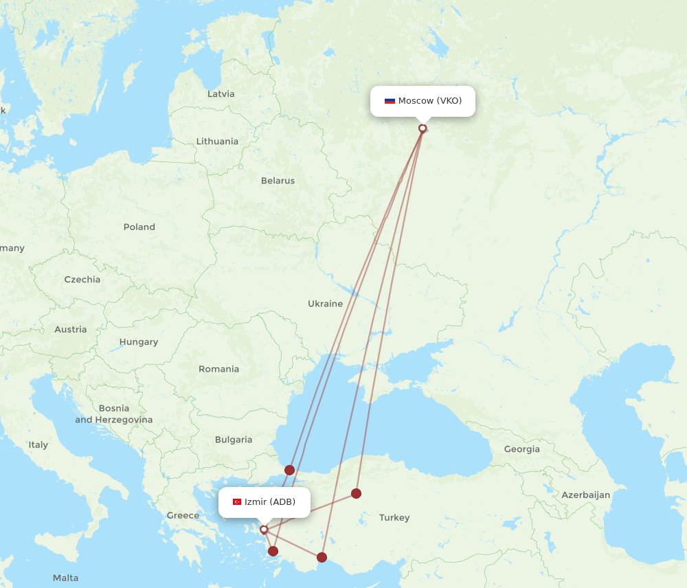 ADB to VKO flights and routes map